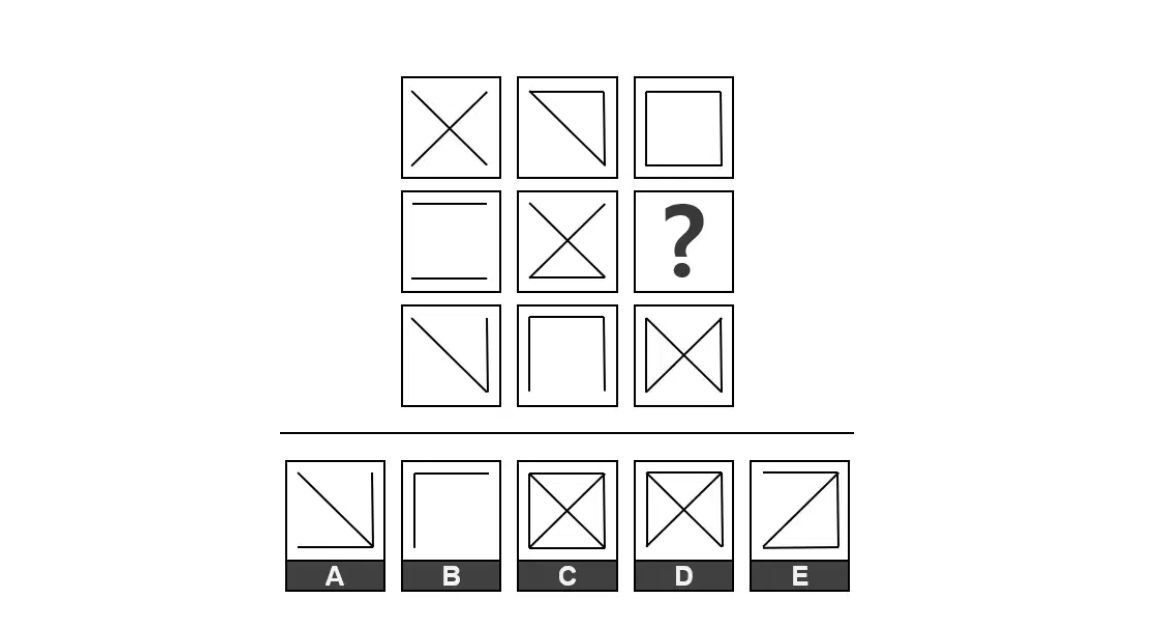 Choose the shape that best completes the puzzle CCAT-style spatial and abstract reasoning question